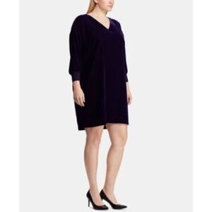 Size 18W Lauren Ralph Lauren Womens Velvet V-Neck Cocktail Dress